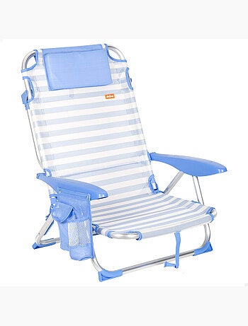 Aktive chaise de plage basse multiposition 51x45x76 cm marin avec poches