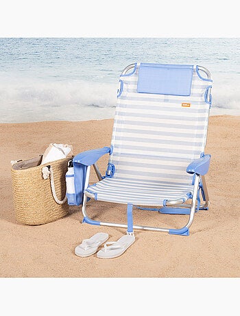 Aktive chaise de plage basse multiposition 51x45x76 cm marin avec poches
