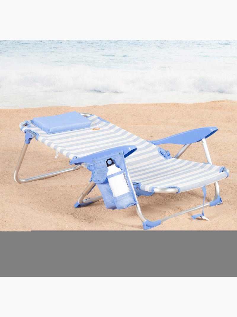 Aktive chaise de plage basse multiposition 51x45x76 cm marin avec poches Bleu Blanc - Kiabi