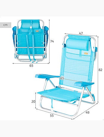 Aktive chaise de plage basse multipositions 47x49x82 cm