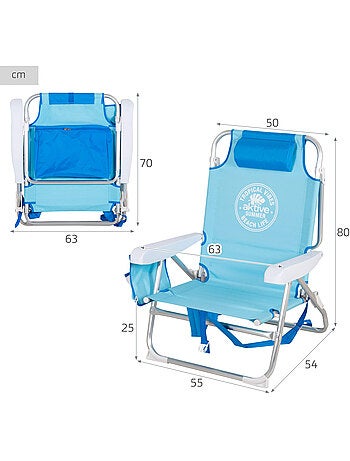 Aktive chaise de plage basse multipositions type sac à dos 50x54x80 cm