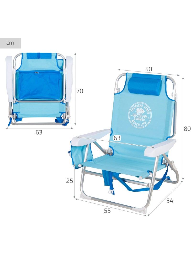 Aktive chaise de plage basse multipositions type sac à dos 50x54x80 cm Bleu - Kiabi