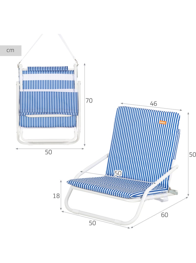 Aktive chaise de plage légère avec poignée 46x60x50 cm Bleu Blanc - Kiabi