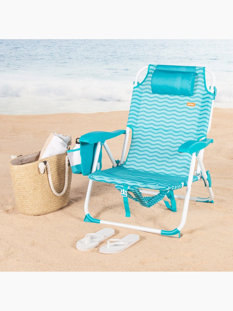 Aktive chaise de plage multipositions 48x58x76 cm vagues avec poches Turquoise - Kiabi