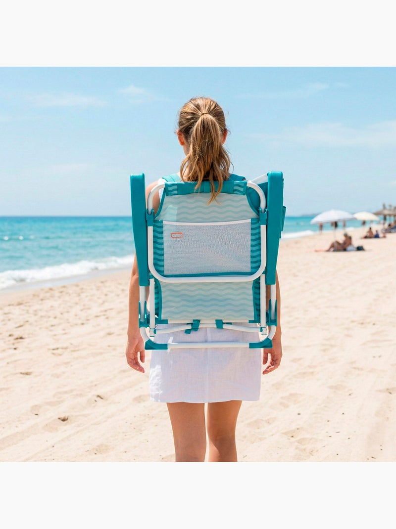 Aktive chaise de plage multipositions 48x58x76 cm vagues avec poches Turquoise - Kiabi