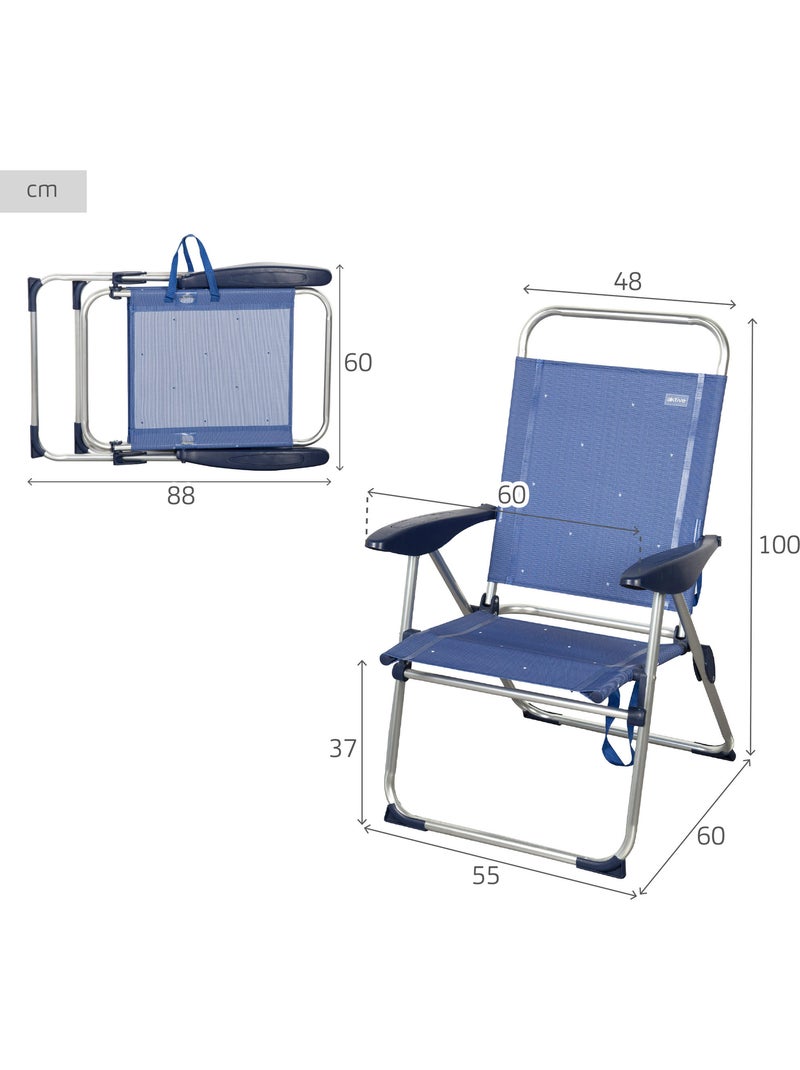 Aktive chaise de plage pliante 48x60x100 cm 4 positions Bleu - Kiabi