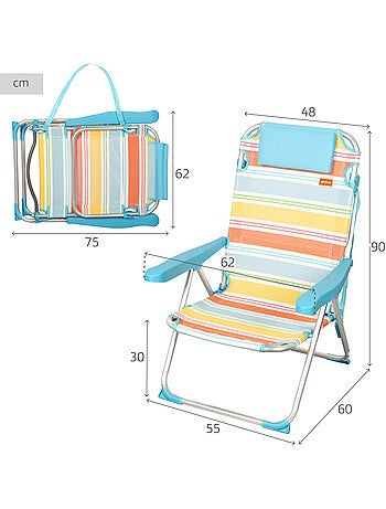 Aktive chaise de plage pliante 5 positions 48x60x90 cm avec coussin