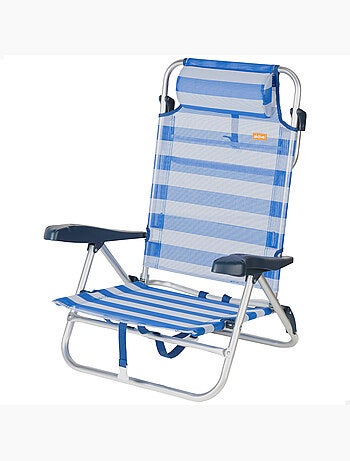 Aktive chaise de plage pliante et inclinable à 8 positions avec rayures, coussin et poignées