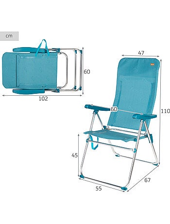 Aktive chaise de plage pliante haute multipositions 47x67x110 cme avec poignée