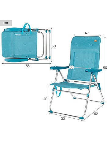 Aktive chaise de plage pliante multipositions 47x62x90 cme avec poignée