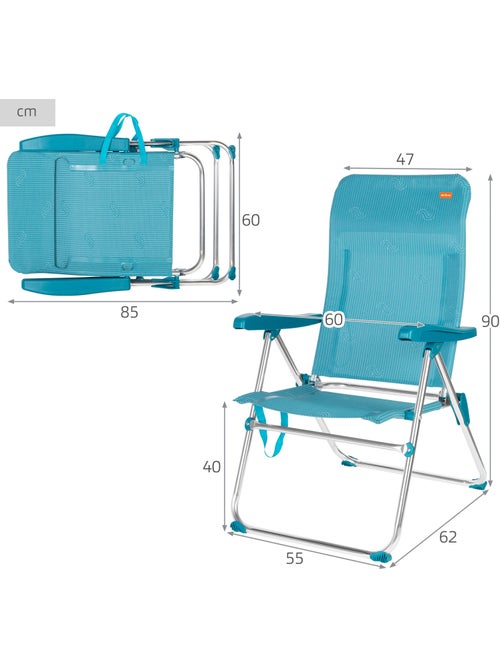 Aktive chaise de plage pliante multipositions 47x62x90 cme avec poignée - Kiabi