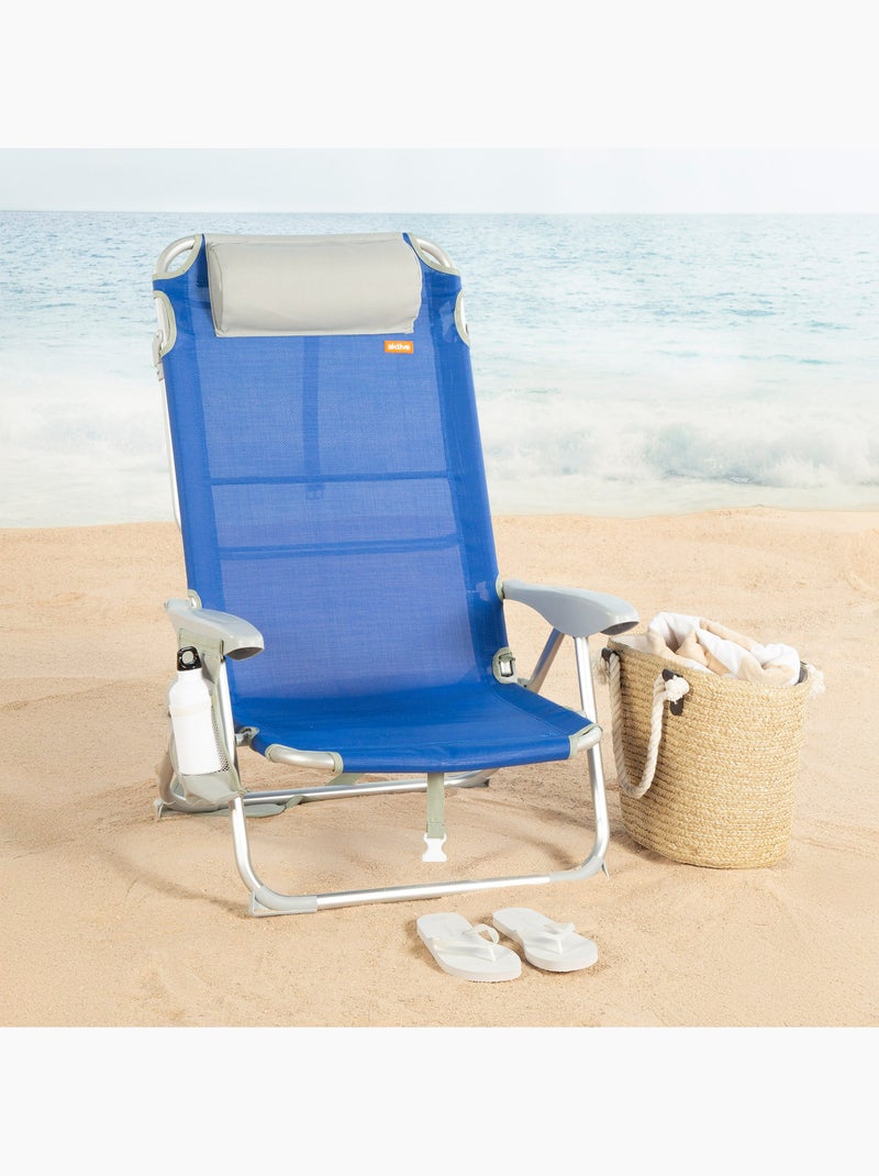 Aktive chaise de plage pliante multipositions 50x50x88 cm coussin et poignée Bleu - Kiabi