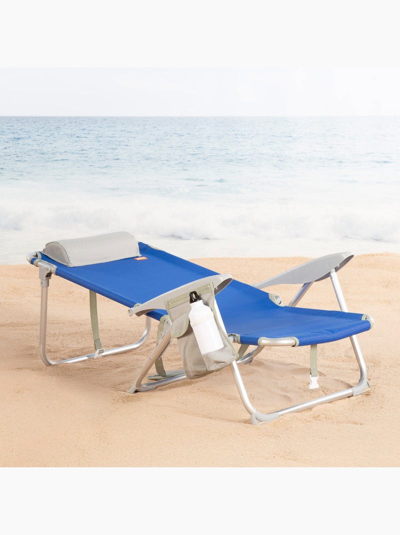 Aktive chaise de plage pliante multipositions 50x50x88 cm coussin et poignée Bleu - Kiabi