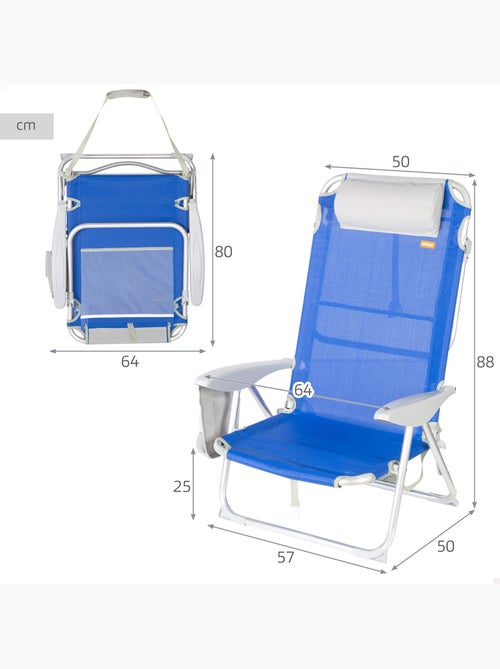 Aktive chaise de plage pliante multipositions 50x50x88 cm coussin et poignée - Kiabi