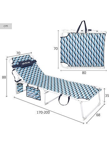 Aktive chaise longue de plage multi-positions 200x70x88 cm