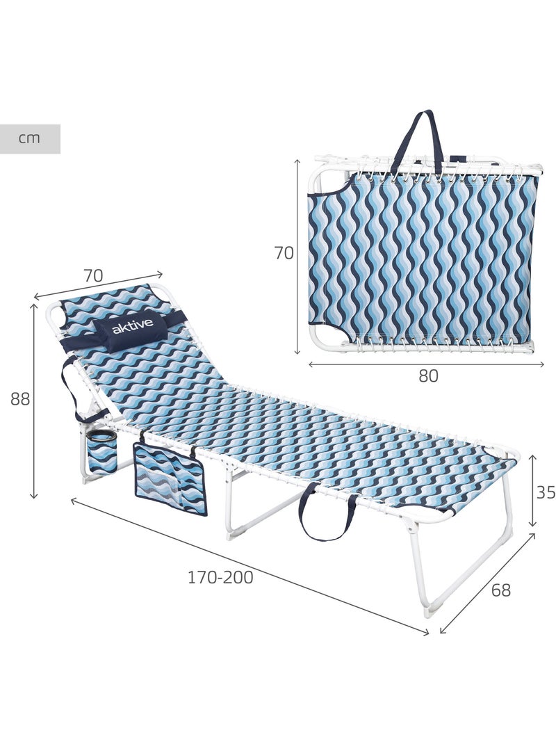 Aktive chaise longue de plage multi-positions 200x70x88 cm Bleu - Kiabi