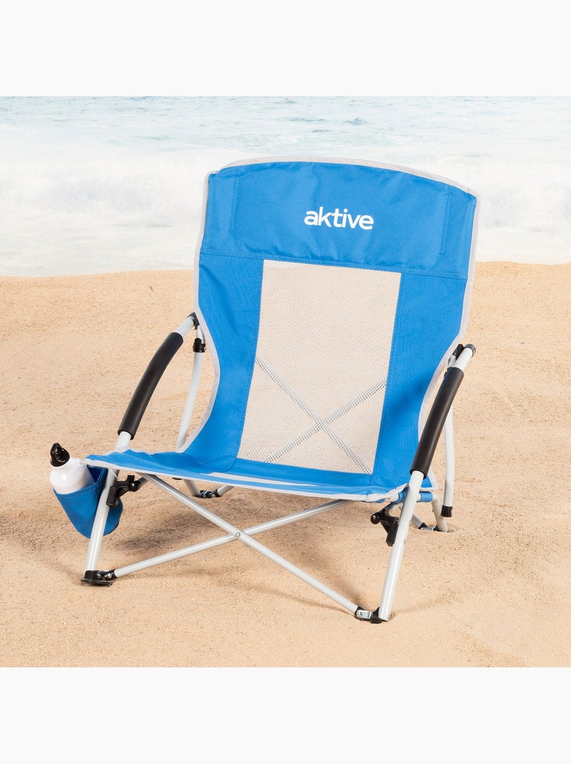Aktive chaise pliante avec parasol et porte-gobelet 50x49x65 cm Bleu - Kiabi