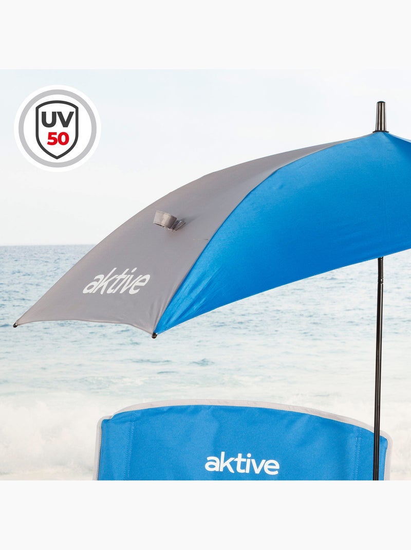 Aktive chaise pliante avec parasol et porte-gobelet 50x49x65 cm Bleu - Kiabi