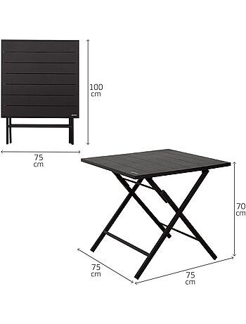 Aktive ensemble de jardin pliant avec table (75x75x70 cm) et 2 chaises (47x64x95 cm)