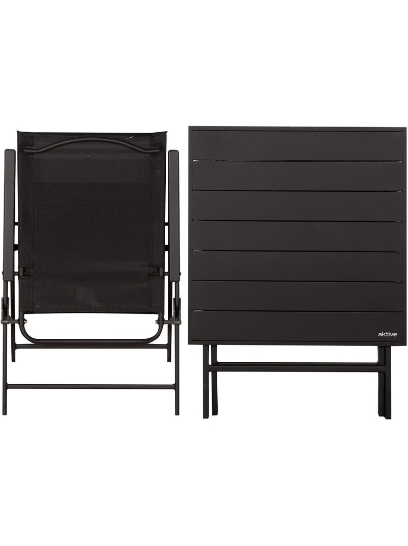 Aktive ensemble de jardin pliant avec table (75x75x70 cm) et 2 chaises (47x64x95 cm) Noir - Kiabi