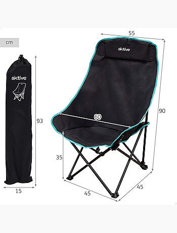 Aktive lot de 2 chaises de camping hautes 55x45x90 cms