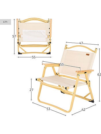 Aktive lot de 2 chaises de glamping 47x42x62 cm couleur crème avec poche