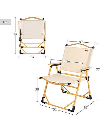 Aktive lot de 2 chaises de glamping 47x51x77 cm crème