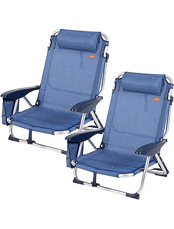 Aktive lot de 2 chaises de plage basses, 4 positions, 51x45x76 cm,, avec coussin et poche