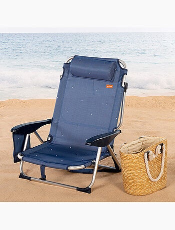 Aktive lot de 2 chaises de plage basses, 4 positions, 51x45x76 cm,, avec coussin et poche