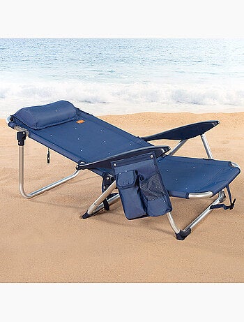 Aktive lot de 2 chaises de plage basses, 4 positions, 51x45x76 cm,, avec coussin et poche