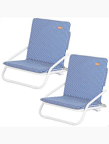 Aktive lot de 2 chaises de plage basses 46x60x50 cm à rayures nautiques avec poche arrière