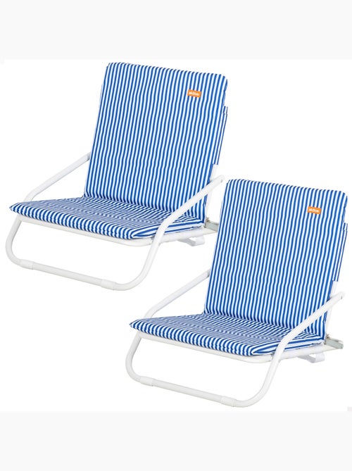 Aktive lot de 2 chaises de plage basses 46x60x50 cm à rayures nautiques avec poche arrière - Kiabi