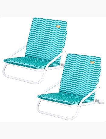 Aktive lot de 2 chaises de plage basses 46x60x50 cm turquoise à motifs vagues avec poche arrière