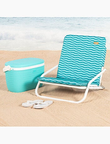 Aktive lot de 2 chaises de plage basses 46x60x50 cm turquoise à motifs vagues avec poche arrière