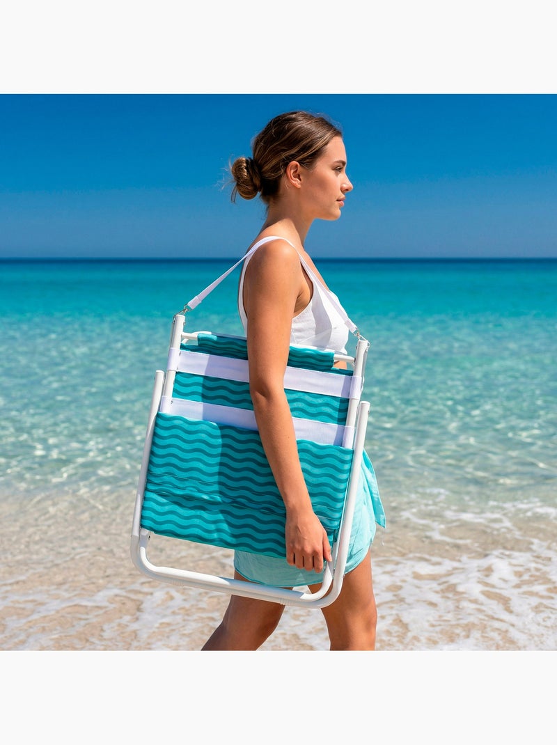 Aktive lot de 2 chaises de plage basses 46x60x50 cm turquoise à motifs vagues avec poche arrière Turquoise - Kiabi