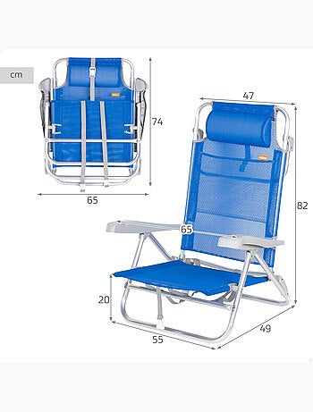 Aktive lot de 2 chaises de plage basses multipositions 47x49x82 cm gomera