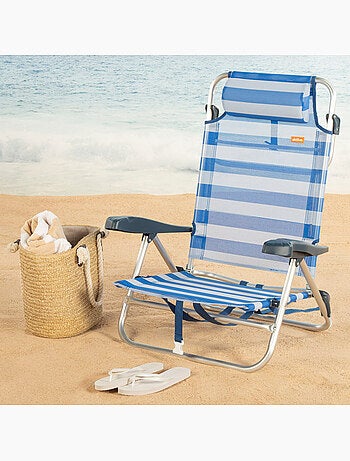 Aktive lot de 2 chaises de plage basses multipositions 47x49x82 cm style nautique