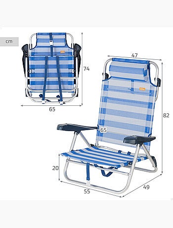 Aktive lot de 2 chaises de plage basses multipositions 47x49x82 cm style nautique