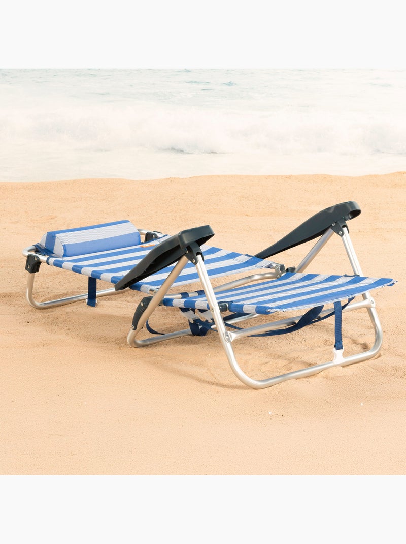 Aktive lot de 2 chaises de plage basses multipositions 47x49x82 cm style nautique Bleu Blanc - Kiabi