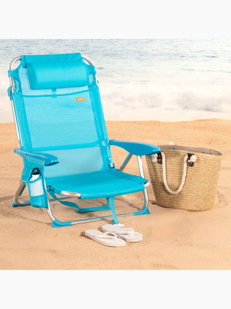 Aktive lot de 2 chaises de plage basses pliantes et multipositions 51x45x76 cm Bleu - Kiabi