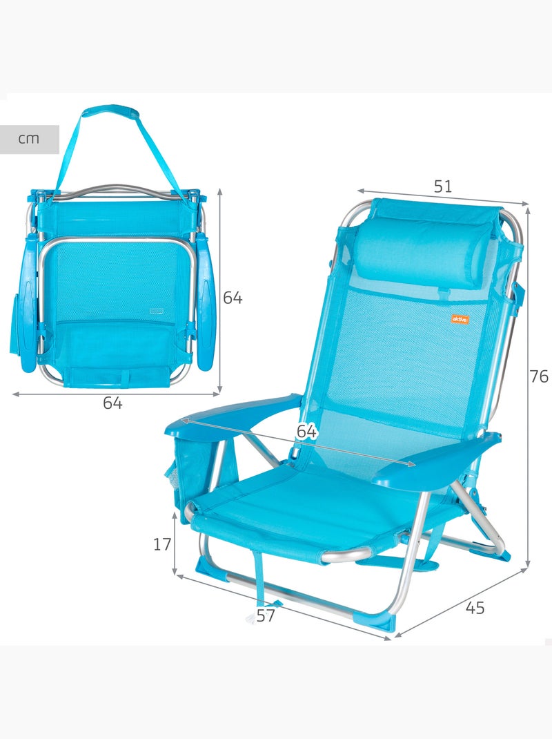 Aktive lot de 2 chaises de plage basses pliantes et multipositions 51x45x76 cm Bleu - Kiabi