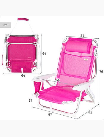 Aktive lot de 2 chaises de plage basses pliantes multipositions 51x45x76 cm