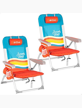 Aktive lot de 2 chaises de plage multipositions moyennes 50x60x85 cm avec poches
