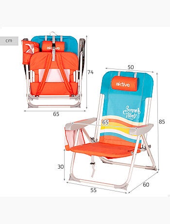 Aktive lot de 2 chaises de plage multipositions moyennes 50x60x85 cm avec poches