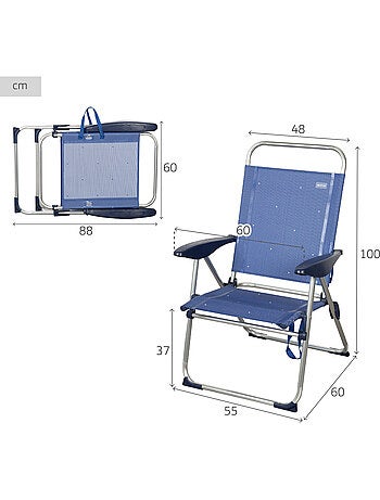 Aktive lot de 2 chaises de plage pliantes 48x60x100 cm 4 positions