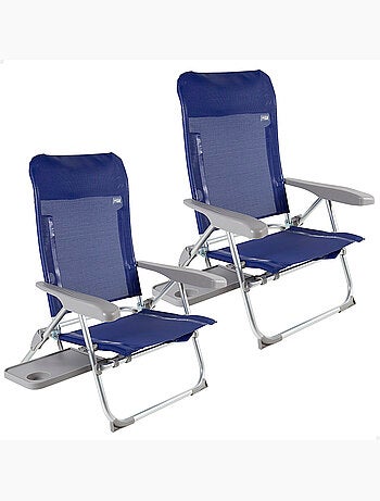 Aktive lot de 2 chaises de plage pliantes multipositions avec table et coussin