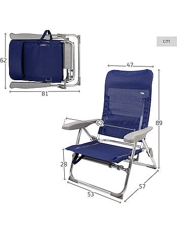 Aktive lot de 2 chaises de plage pliantes multipositions avec table et coussin
