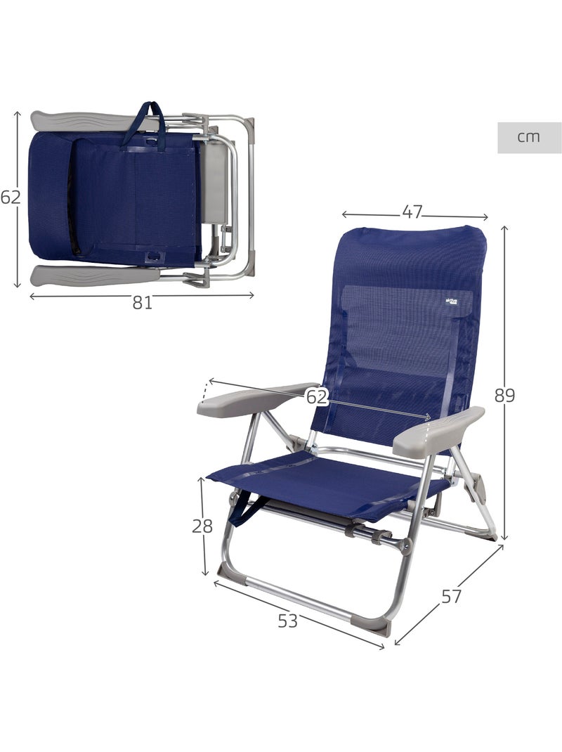 Aktive lot de 2 chaises de plage pliantes multipositions avec table et coussin Bleu marine - Kiabi