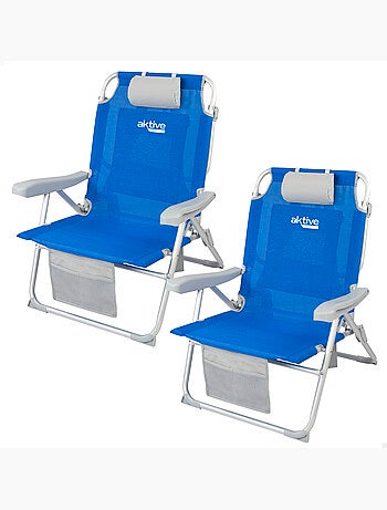 Aktive lot de 2 chaises de plage xxl pliantes et multipositions tissu renforcé