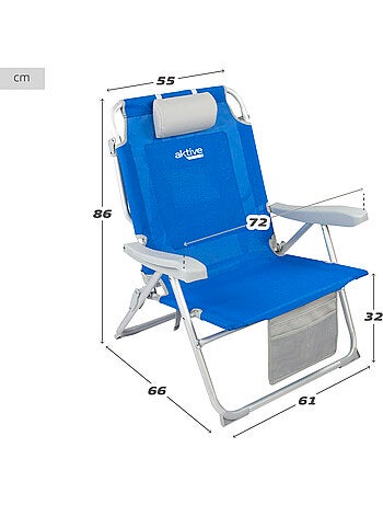 Aktive lot de 2 chaises de plage xxl pliantes et multipositions tissu renforcé